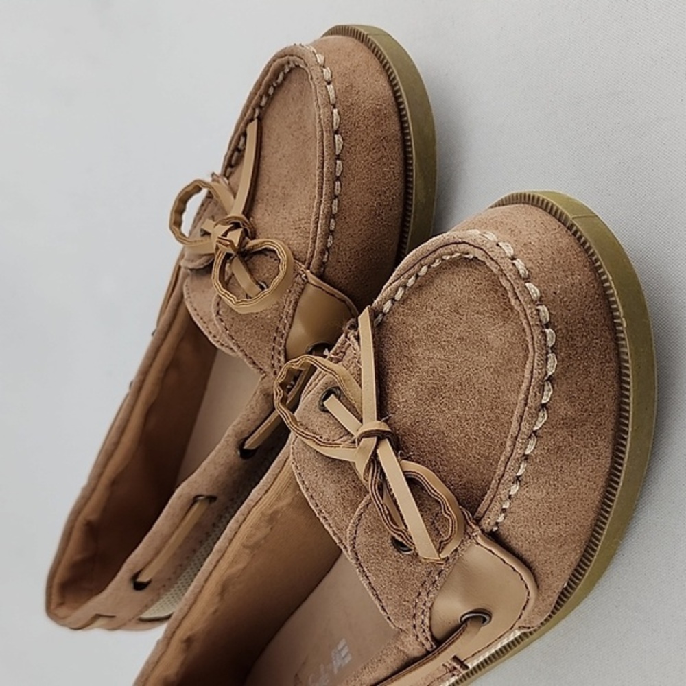 American Eagle Women's Loafer Boat Shoe Tan Textile Faux Suede Size 5.5 - Picture 9 of 16